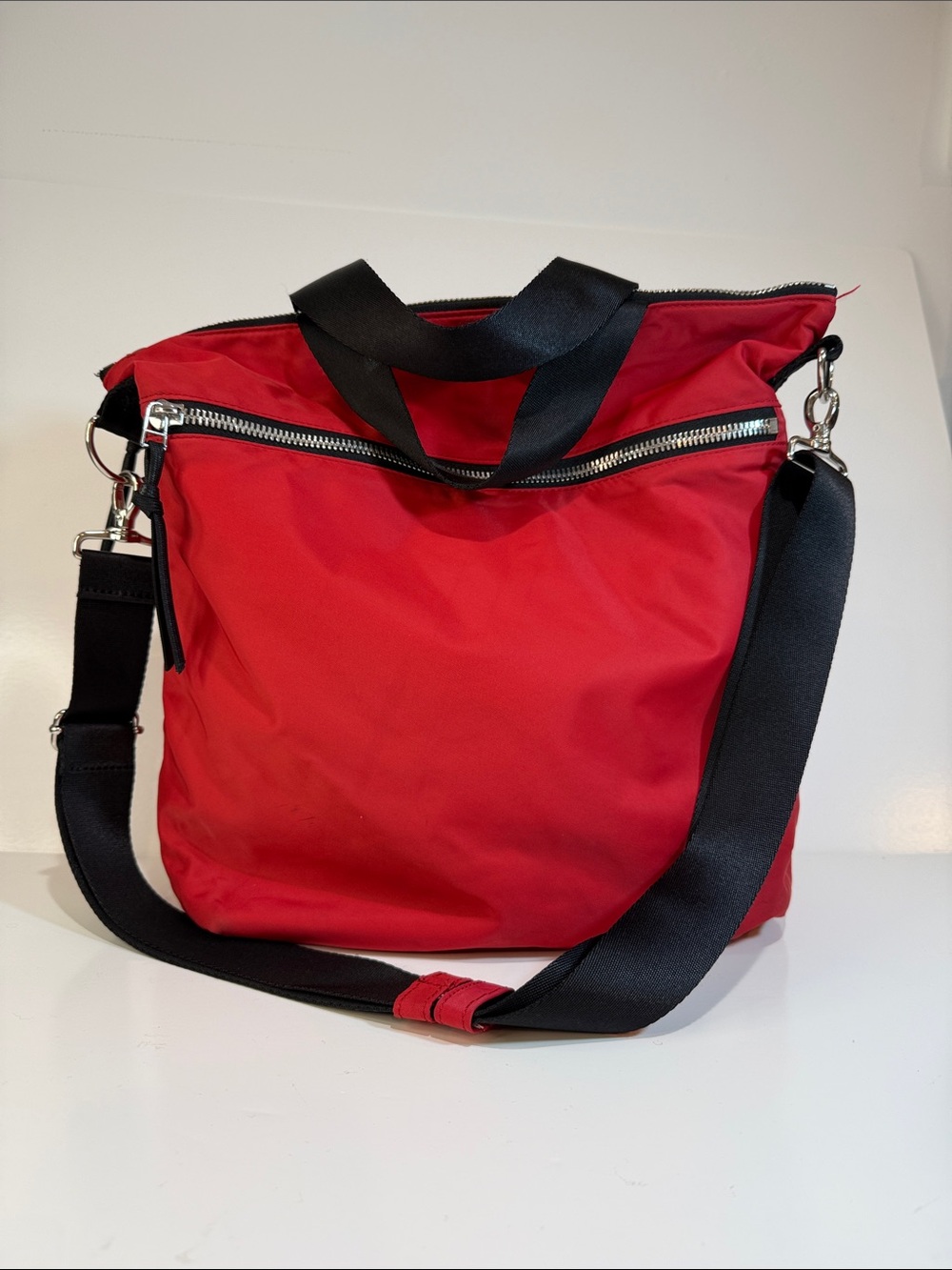 Shortylove Wonder Red Nylon Crossbody with Black Nylon Removable Strap.